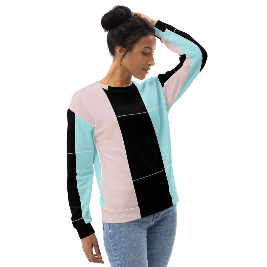 Graphic Sweatshirt for Women Pastel Pink Black Blue Colorblock Lines