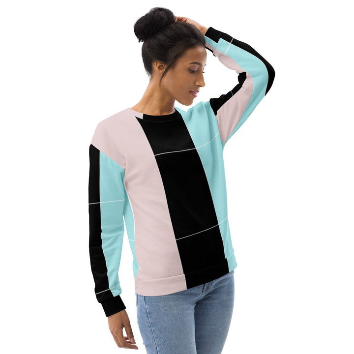Graphic Sweatshirt for Women Pastel Pink Black Blue Colorblock Lines