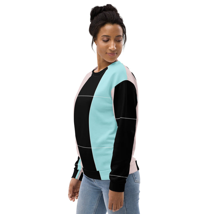 Graphic Sweatshirt for Women Pastel Pink Black Blue Colorblock Lines