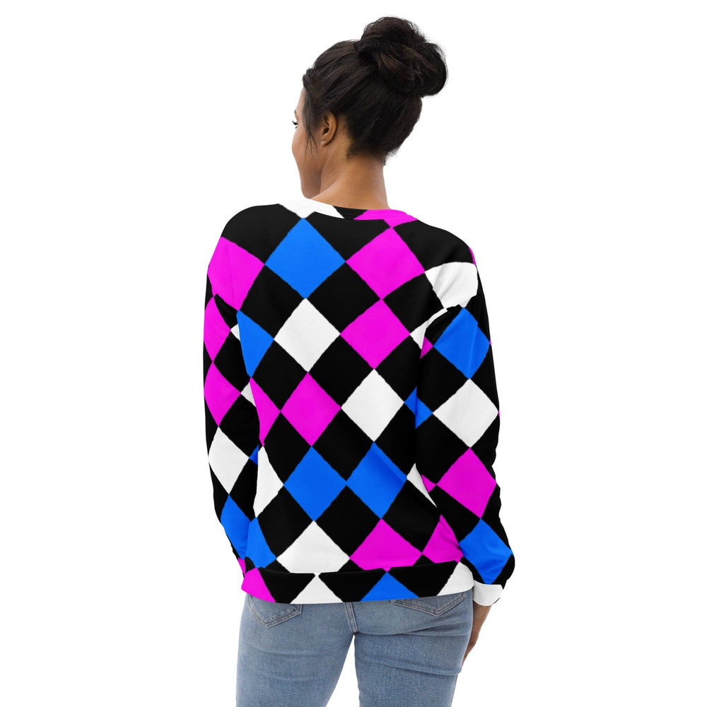 Graphic Sweatshirt for Women Pink Blue Checkered Pattern - Womens | Sweatshirts