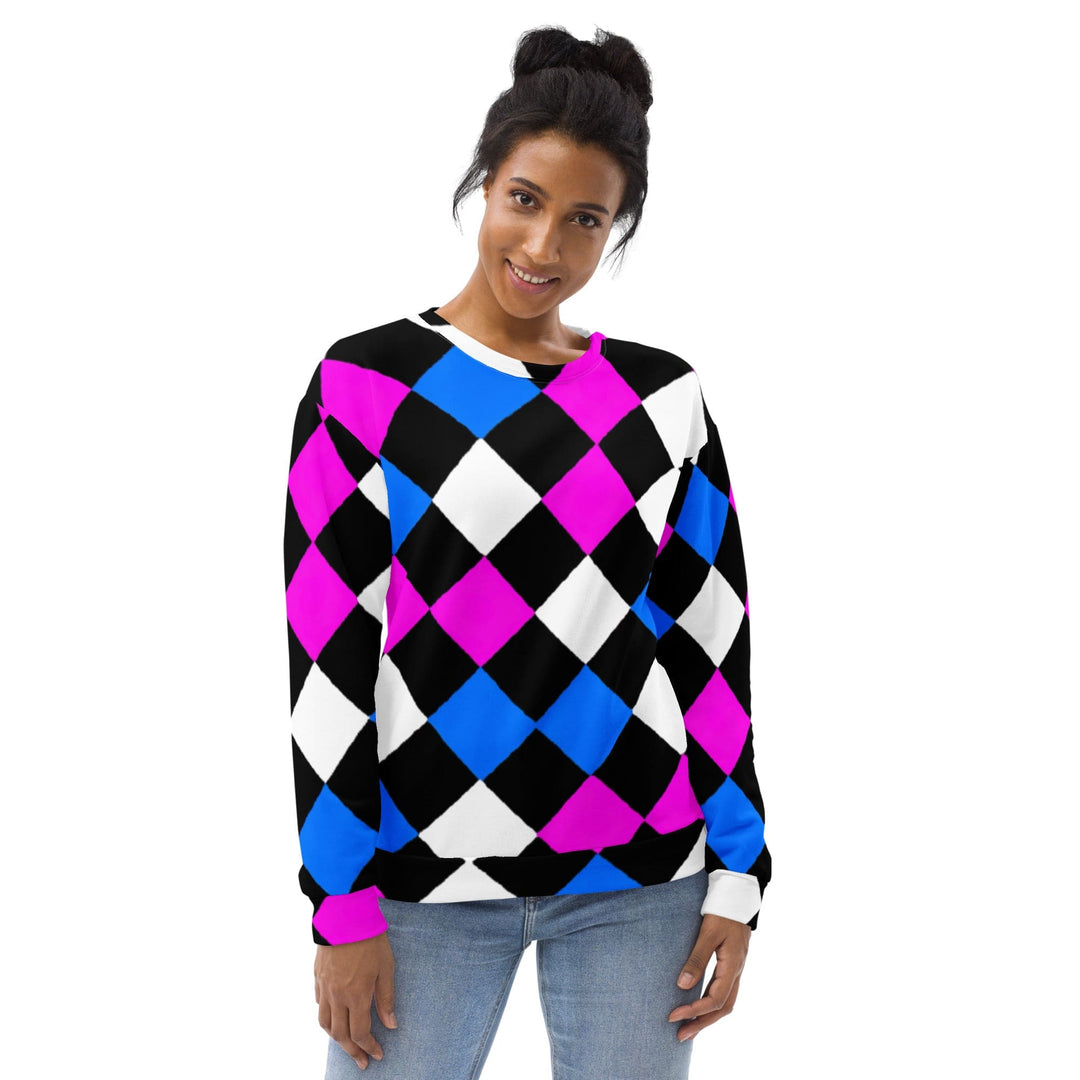 Graphic Sweatshirt for Women Pink Blue Checkered Pattern - Womens | Sweatshirts