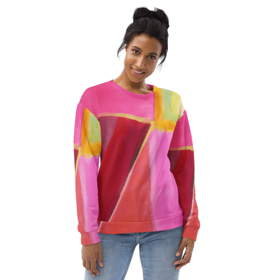 Graphic Sweatshirt for Women Pink Mauve Red Geometric Pattern - Womens