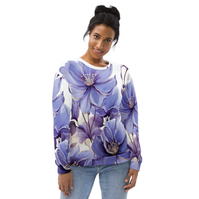 Graphic Sweatshirt For Women Purple Botanical Blooms 2