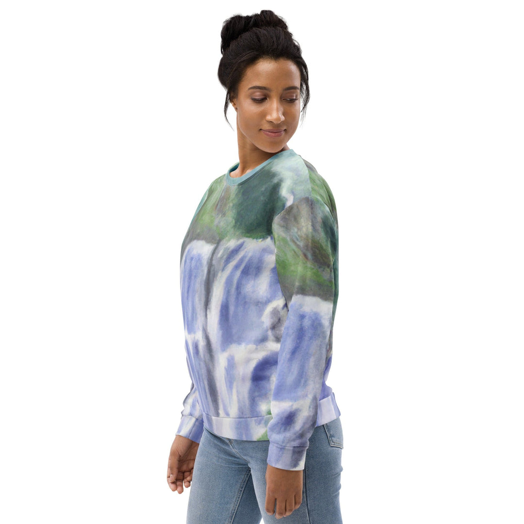 Graphic Sweatshirt for Women Purple Watercolor Waterfall Green