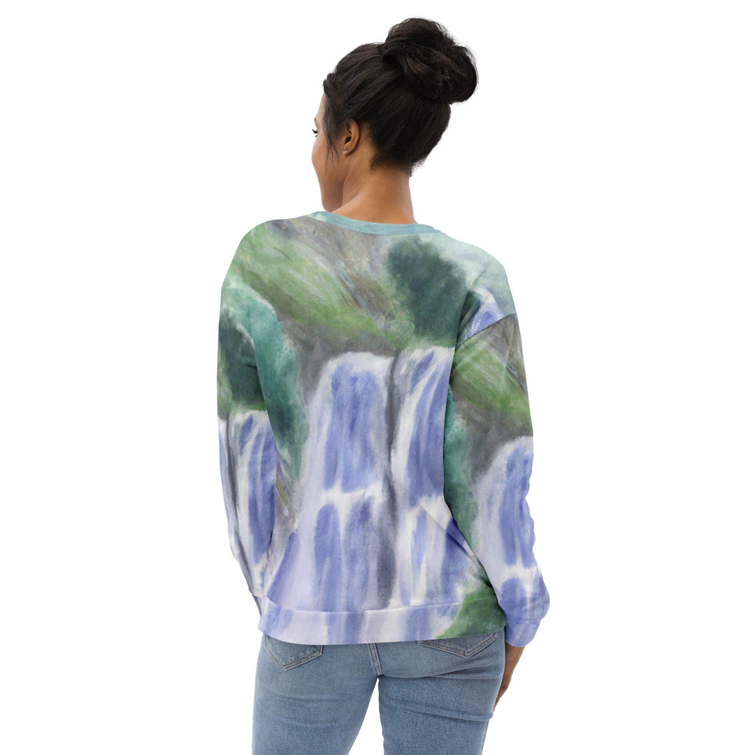 Graphic Sweatshirt for Women Purple Watercolor Waterfall Green