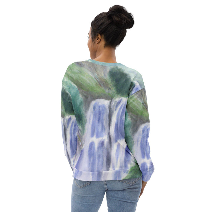 Graphic Sweatshirt for Women Purple Watercolor Waterfall Green