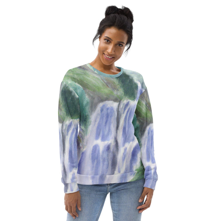 Graphic Sweatshirt for Women Purple Watercolor Waterfall Green