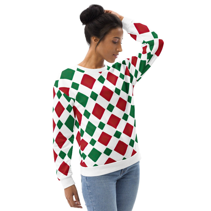 Graphic Sweatshirt for Women - Red and Green Checkered Pattern