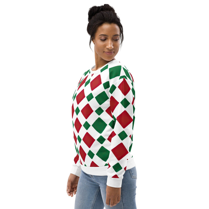 Graphic Sweatshirt for Women - Red and Green Checkered Pattern