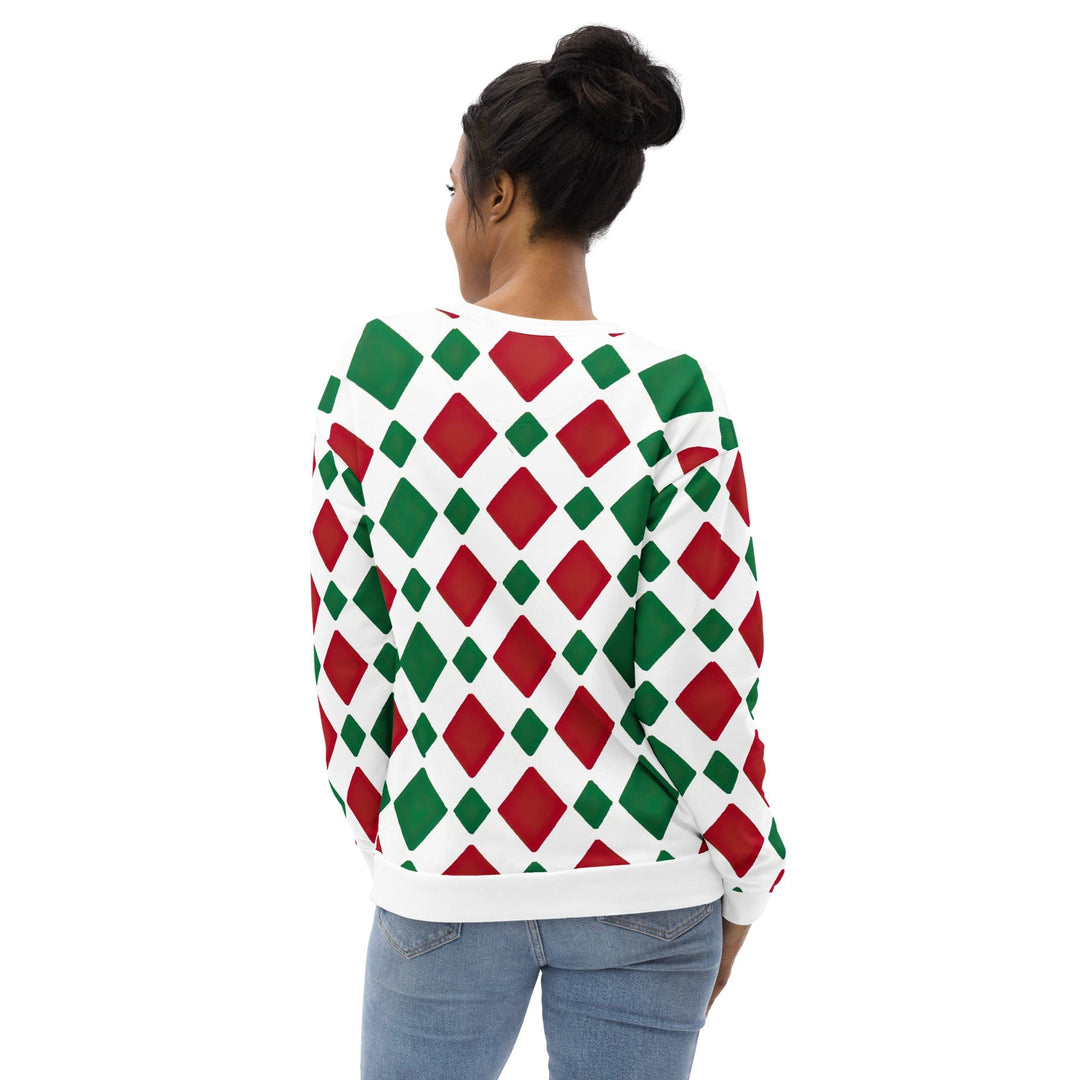 Graphic Sweatshirt for Women - Red and Green Checkered Pattern