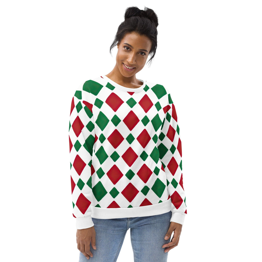 Graphic Sweatshirt for Women - Red and Green Checkered Pattern