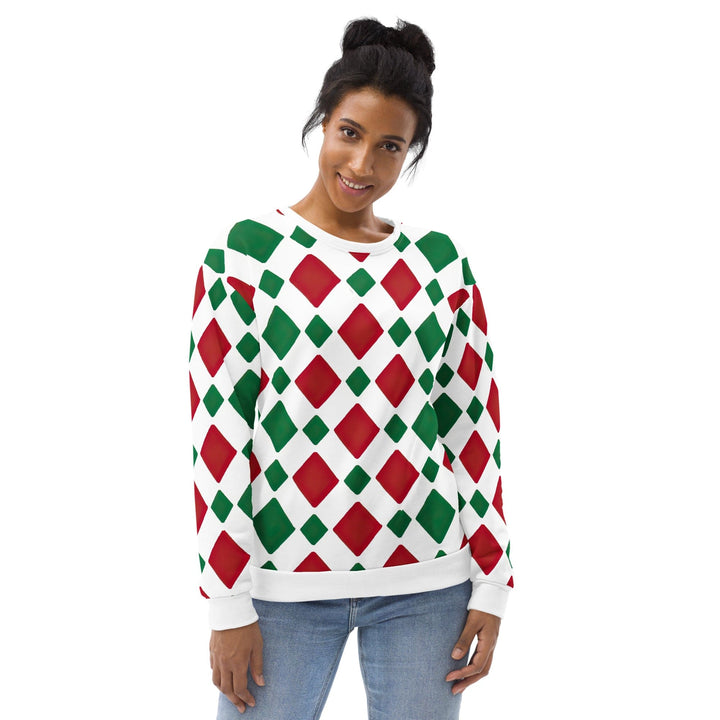 Graphic Sweatshirt for Women - Red and Green Checkered Pattern