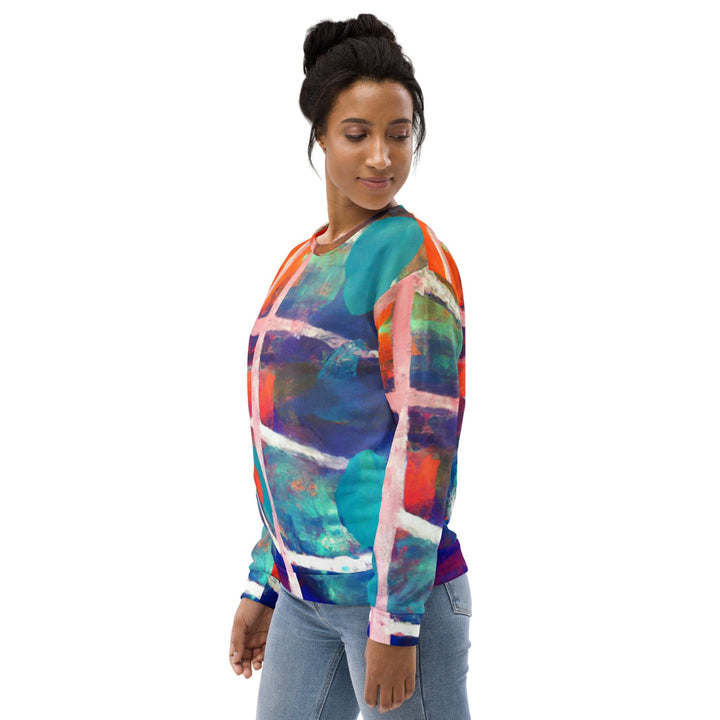 Graphic Sweatshirt for Women Red Blue Multicolor Abstract Print - Womens