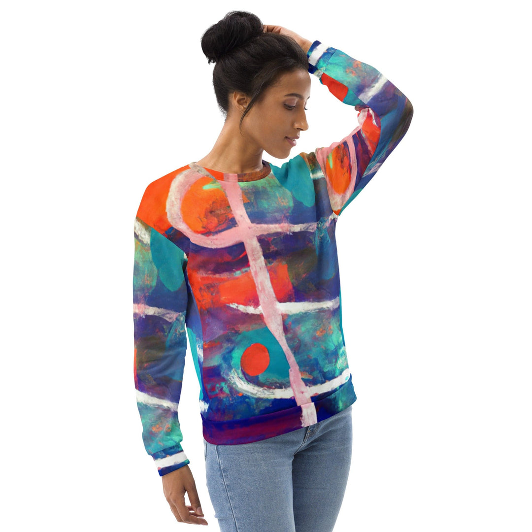 Graphic Sweatshirt for Women Red Blue Multicolor Abstract Print - Womens