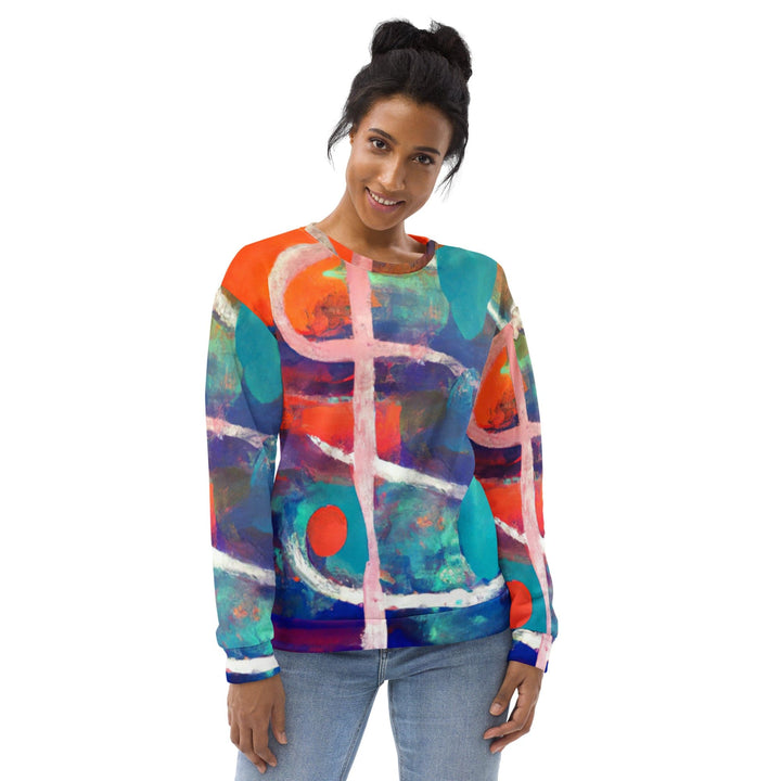 Graphic Sweatshirt for Women Red Blue Multicolor Abstract Print - Womens