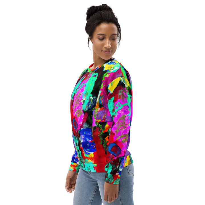 Graphic Sweatshirt for Women Red Multicolor Abstract Print - Womens