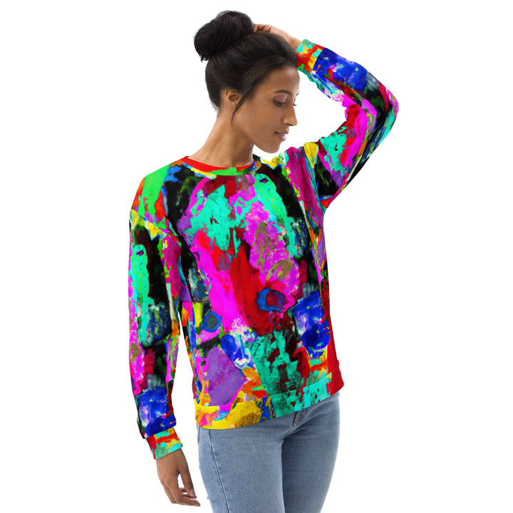 Graphic Sweatshirt for Women Red Multicolor Abstract Print - Womens