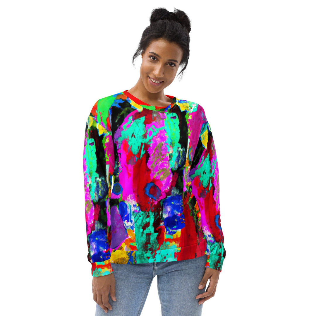 Graphic Sweatshirt for Women Red Multicolor Abstract Print - Womens