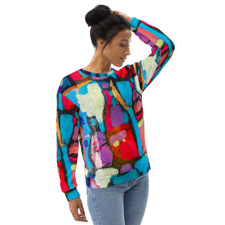 Graphic Sweatshirt for Women Sutileza Red Multicolor Abstract Print