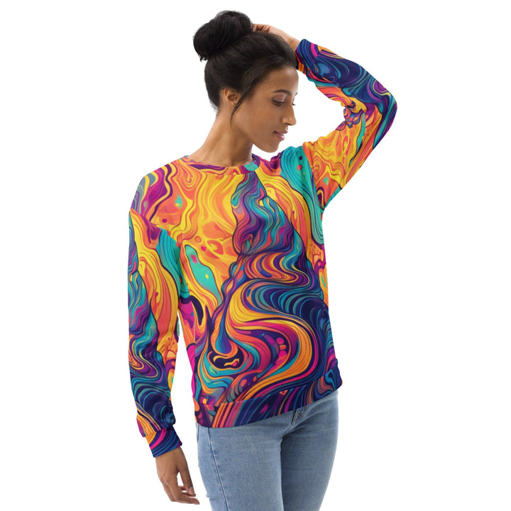 Graphic Sweatshirt for Women Vibrant Psychedelic Rave Pattern - 2 - Womens