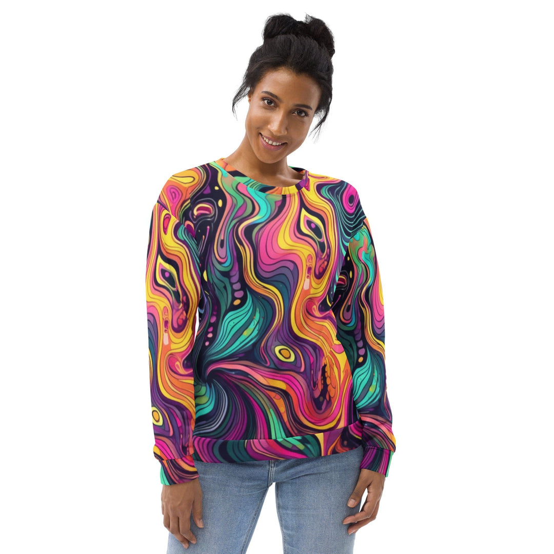 Graphic Sweatshirt for Women Vibrant Psychedelic Rave Pattern - 3 - Womens