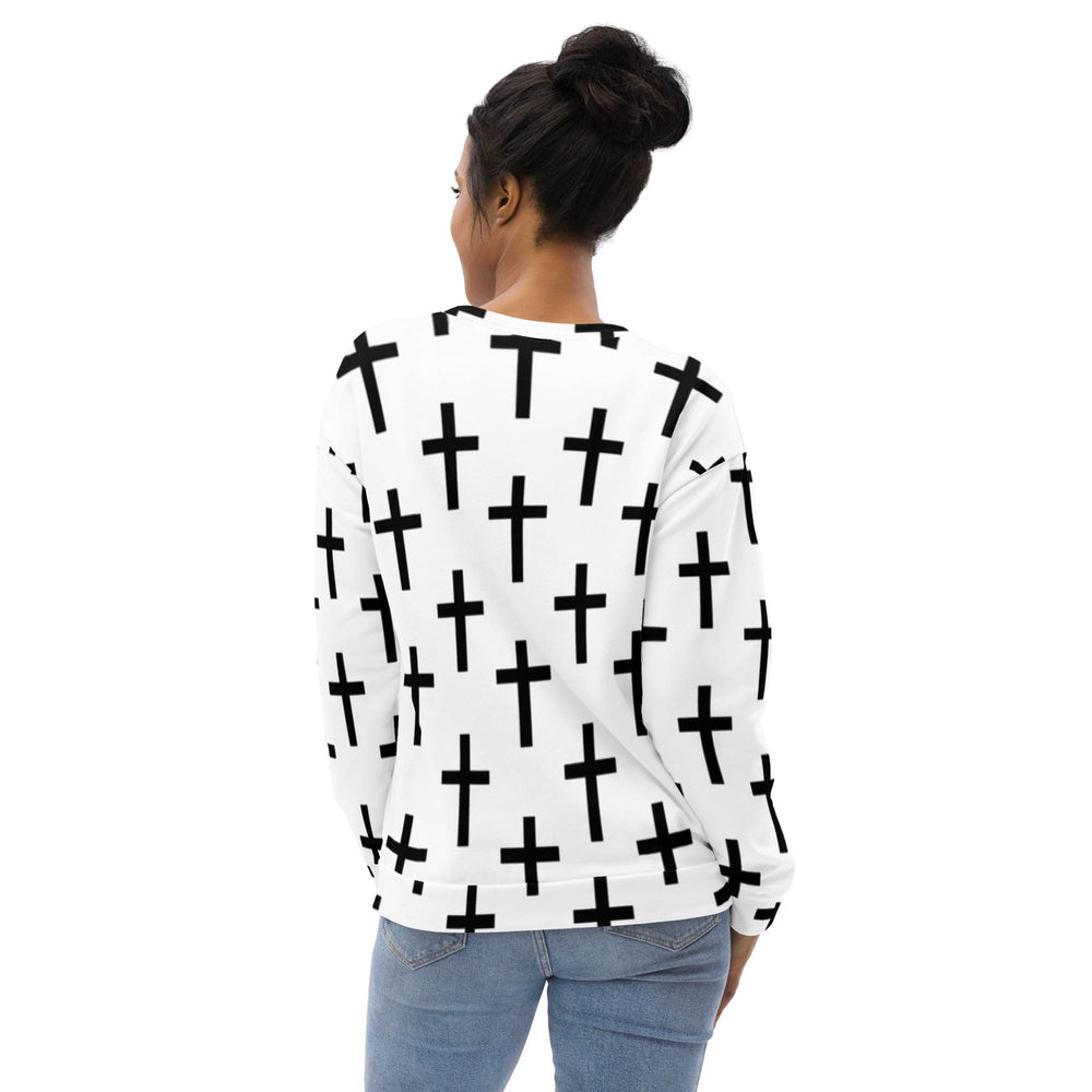 Graphic Sweatshirt for Women White Black Cross Print - Womens | Sweatshirts