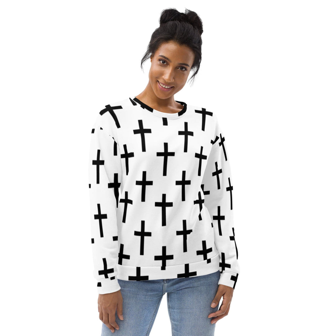 Graphic Sweatshirt for Women White Black Cross Print - Womens | Sweatshirts