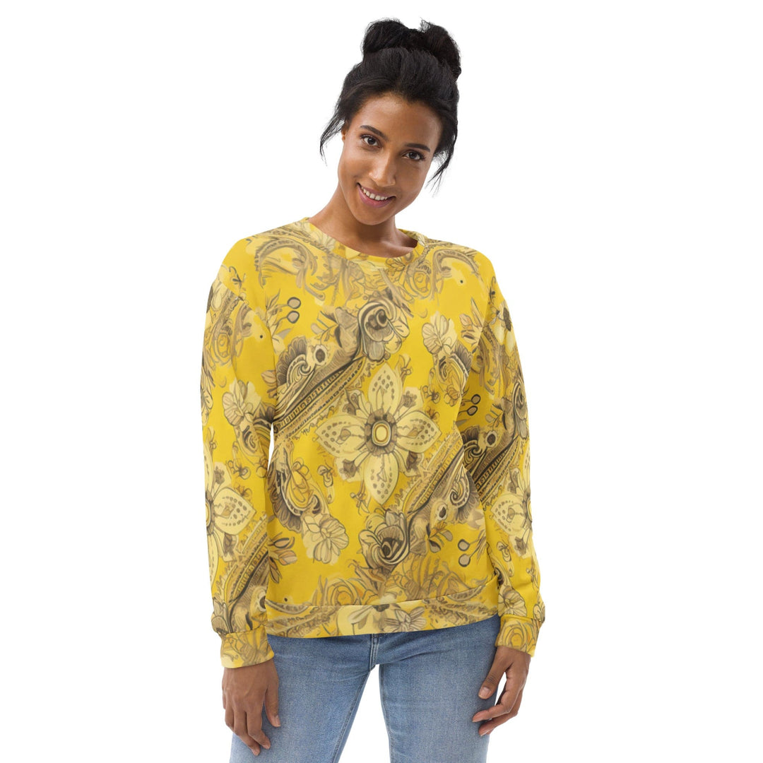 Graphic Sweatshirt for Women Floral Yellow Bandanna Print - Womens