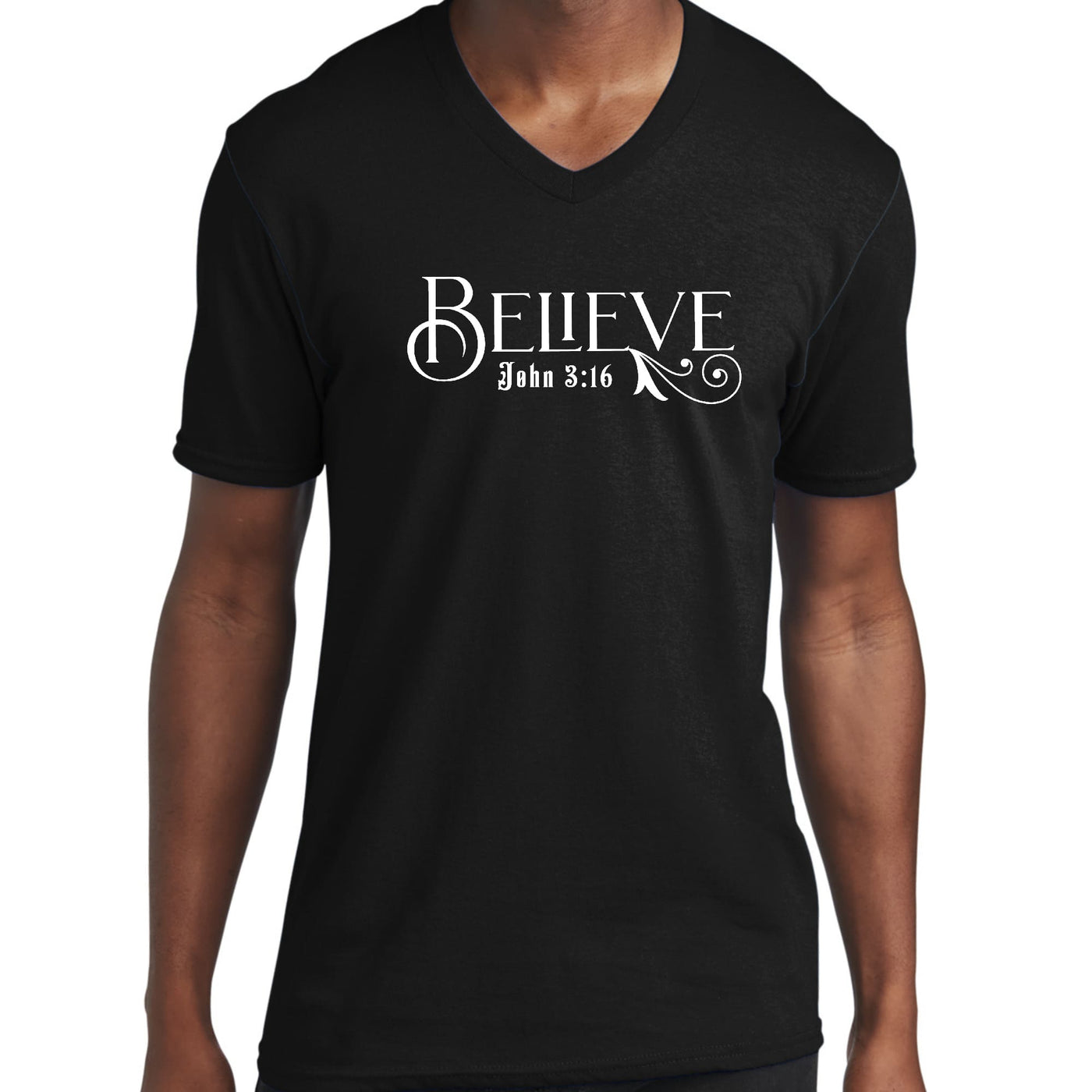 Graphic V - neck T - shirt Believe John 3:16 - Unisex | T - Shirts