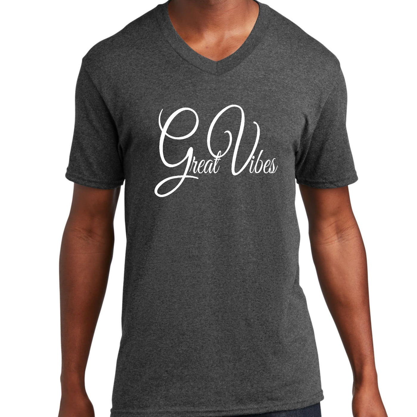 Graphic V - neck T - shirt Great Vibes - Unisex | T - Shirts
