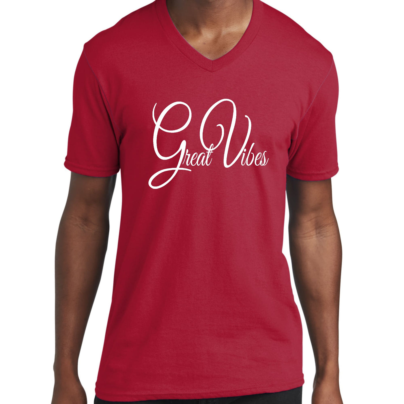 Graphic V - neck T - shirt Great Vibes - Unisex | T - Shirts