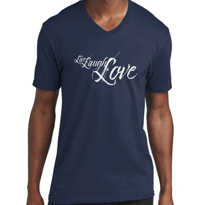 Graphic V - neck T - shirt Live Laugh Love Light Grey Illustration - Unisex | T