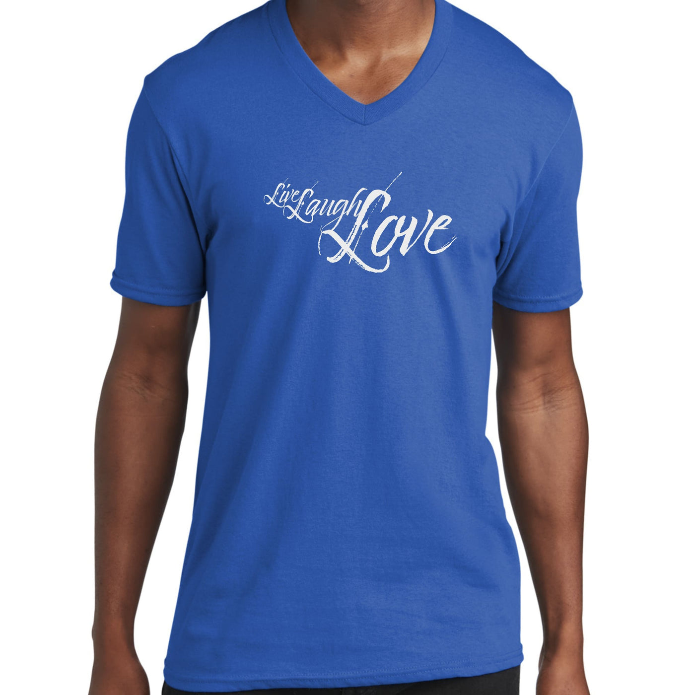 Graphic V - neck T - shirt Live Laugh Love Light Grey Illustration - Unisex | T