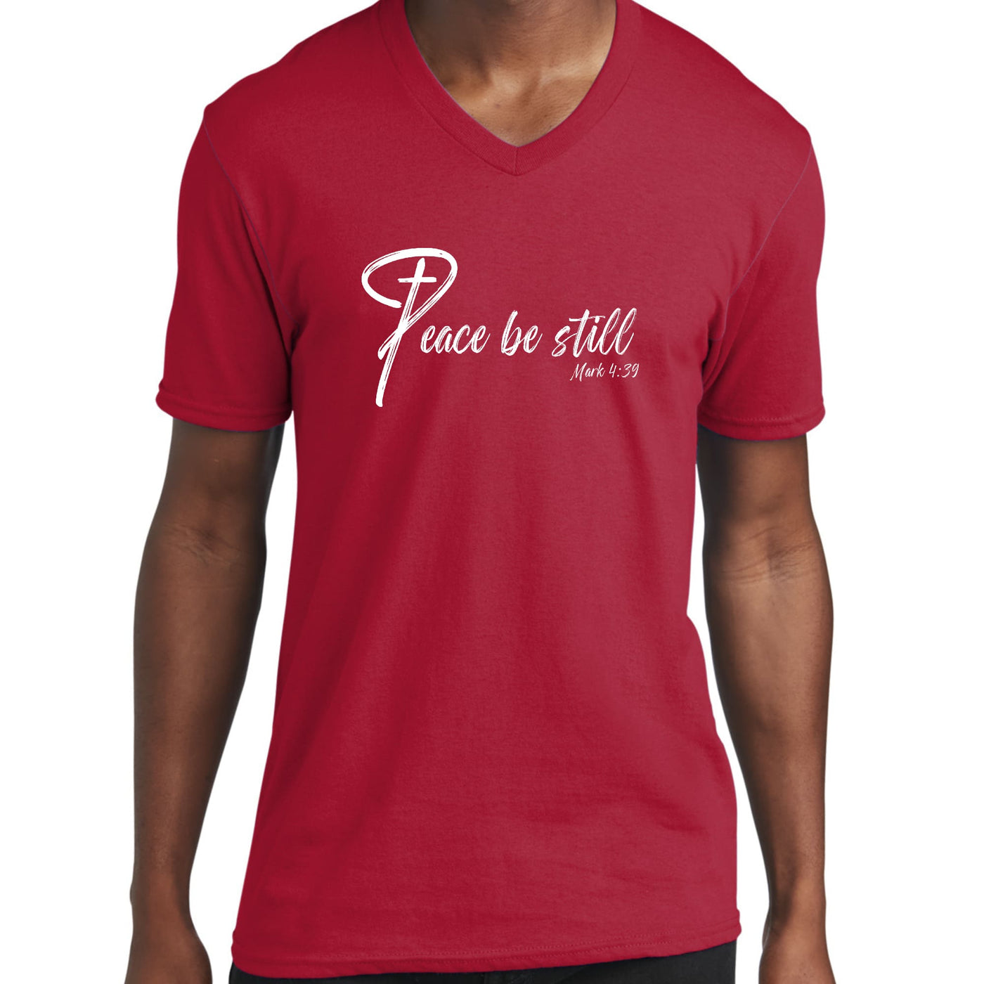 Graphic V - neck T - shirt Peace Be Still Inspirational Illustration - Unisex