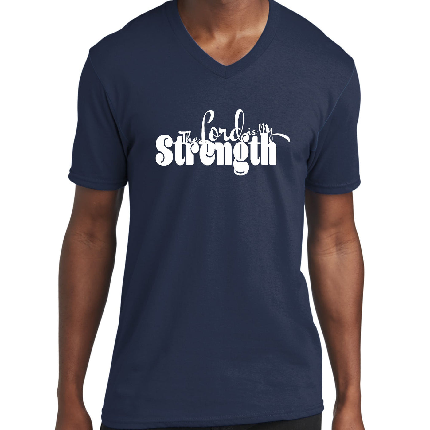 Graphic V - neck T - shirt The Lord Is My Strength Print - Unisex | T - Shirts