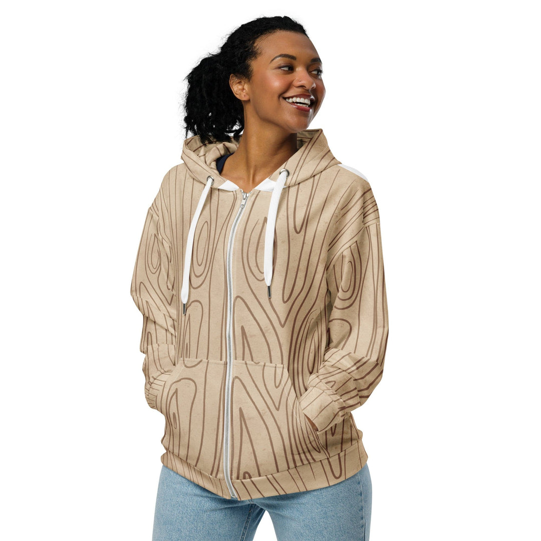 Womens Graphic Zip Hoodie Beige Brown Tree Sketch Lines - Womens | Hoodies