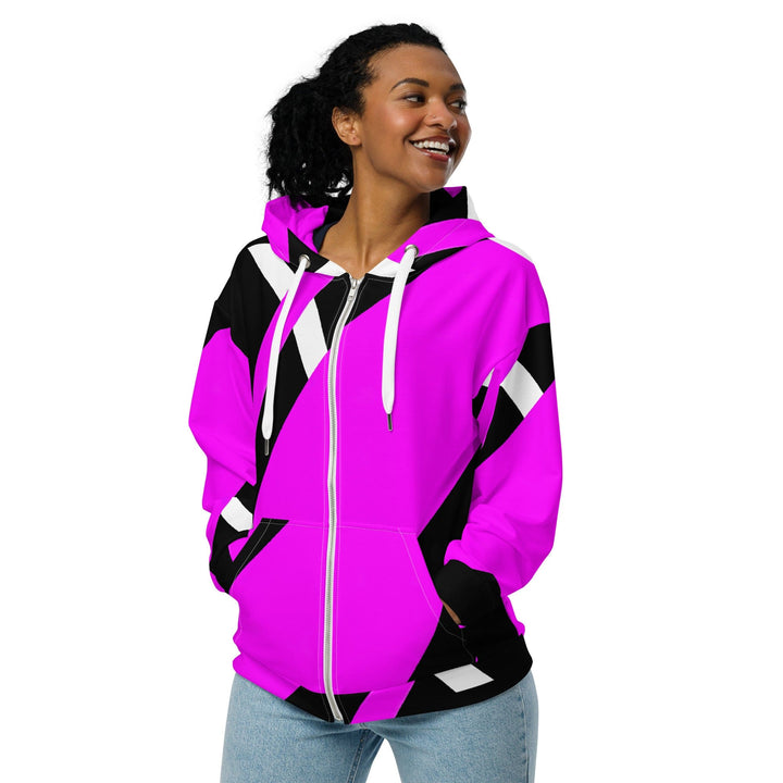 Womens Graphic Zip Hoodie Black and Pink Pattern - Womens | Hoodies | Zip Front