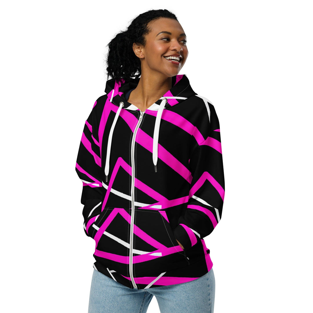 Womens Graphic Zip Hoodie Black And Pink Pattern 2 - Womens | Hoodies | Zip