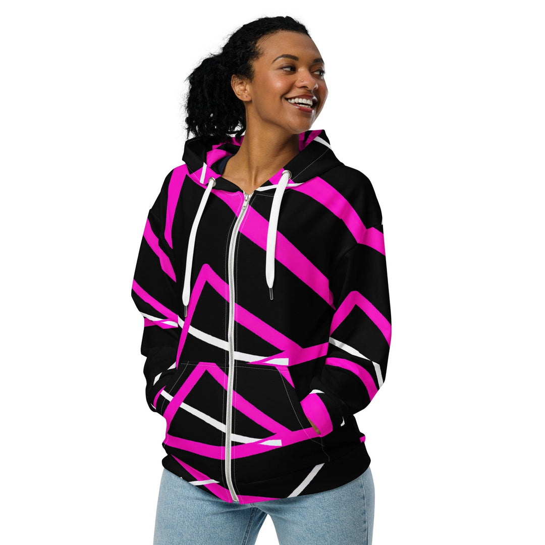 Graphic Zip Hoodie Black And Pink Pattern