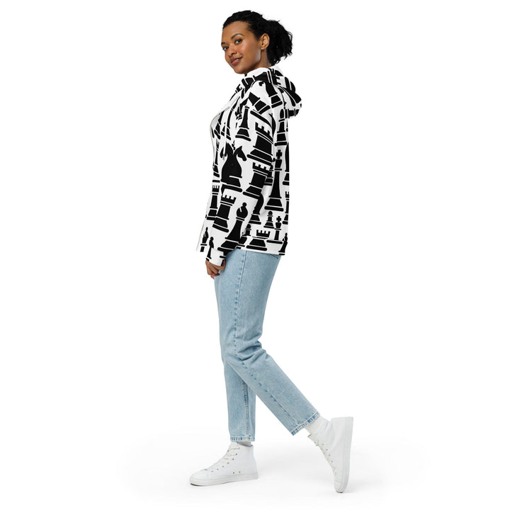 Womens Graphic Zip Hoodie Black And White Chess Print - Womens | Hoodies | Zip