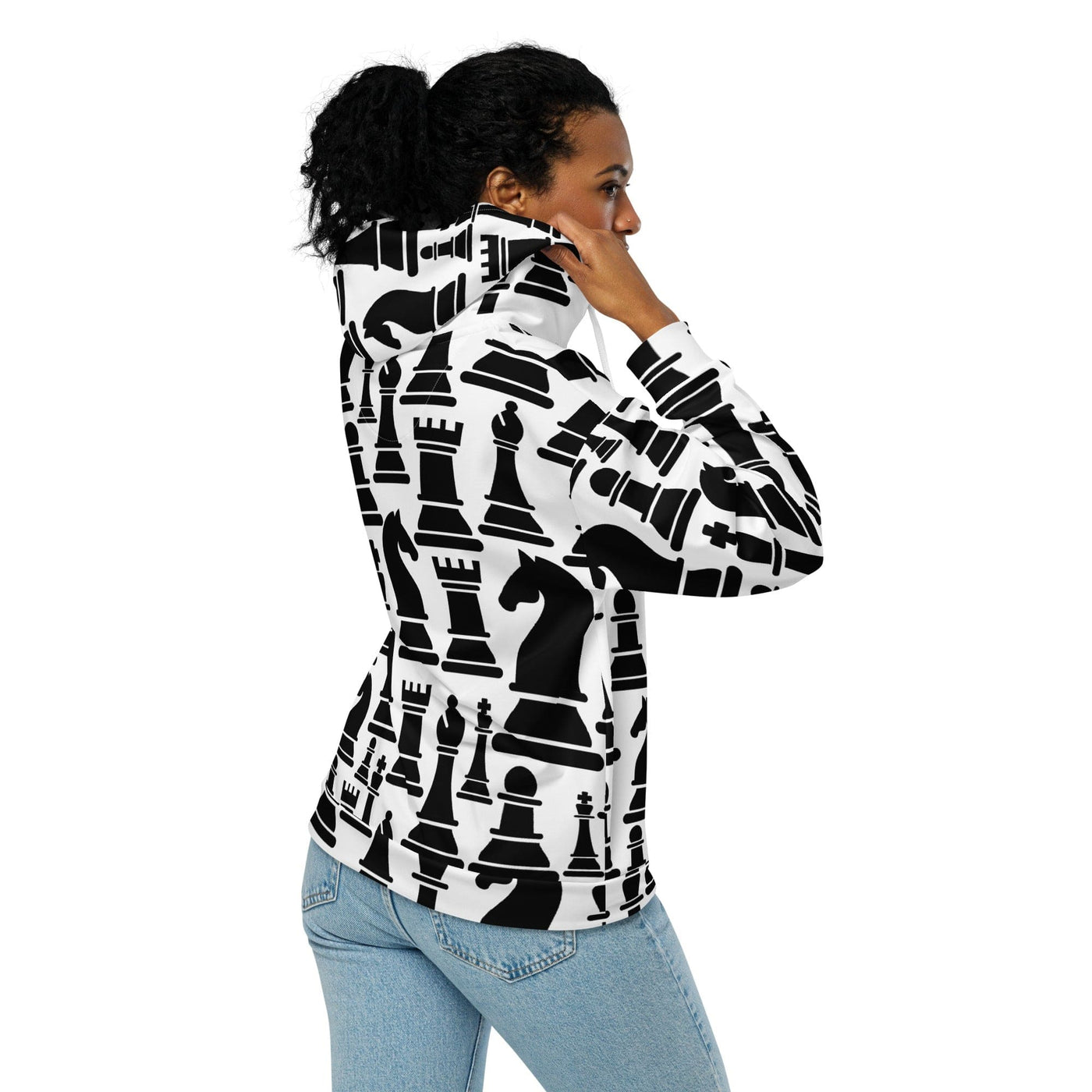 Womens Graphic Zip Hoodie Black And White Chess Print - Womens | Hoodies | Zip