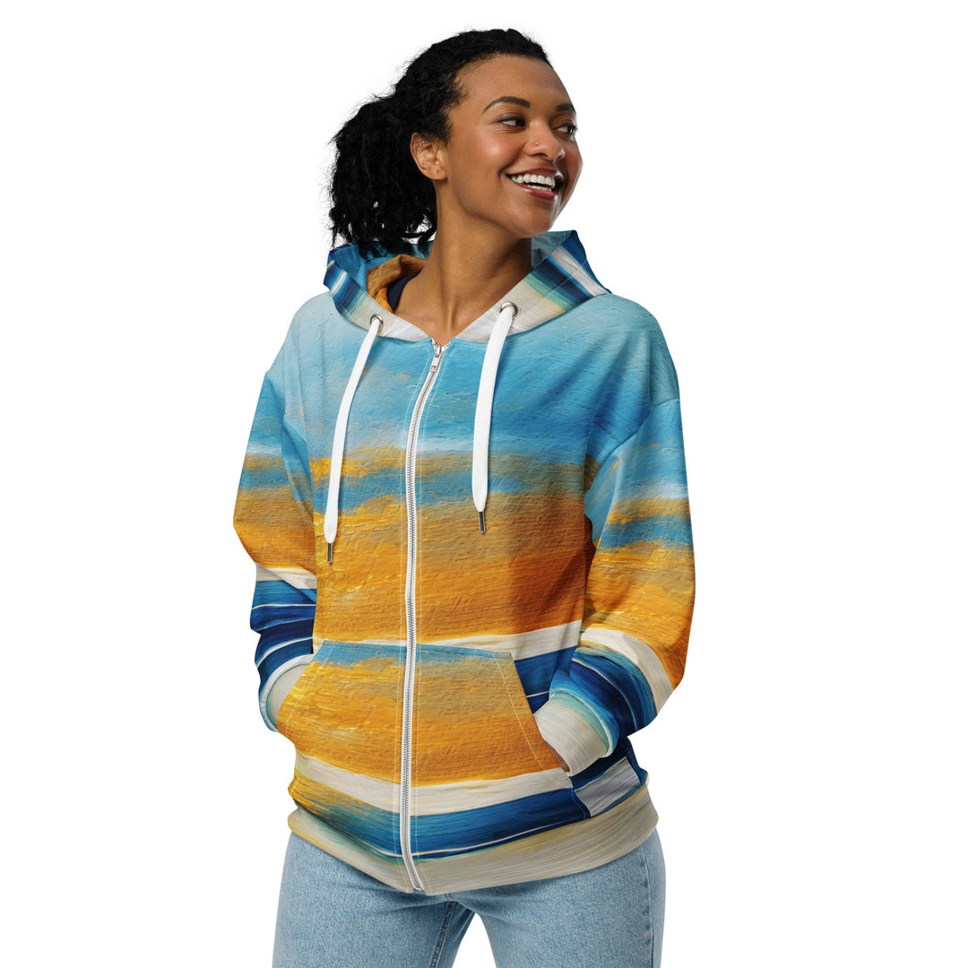 Graphic Zip Hoodie Blue Ocean Golden Sunset Print - Womens/Hoodies/Zip Front/AOP