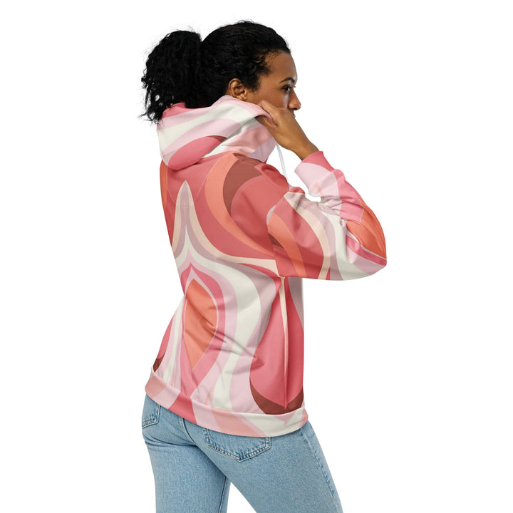 Graphic Zip Hoodie Boho Pink And White Contemporary Art Lined Pattern