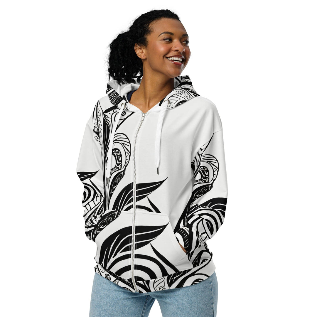 Womens Graphic Zip Hoodie Floral Black Line Art Print 54615 - Womens | Hoodies