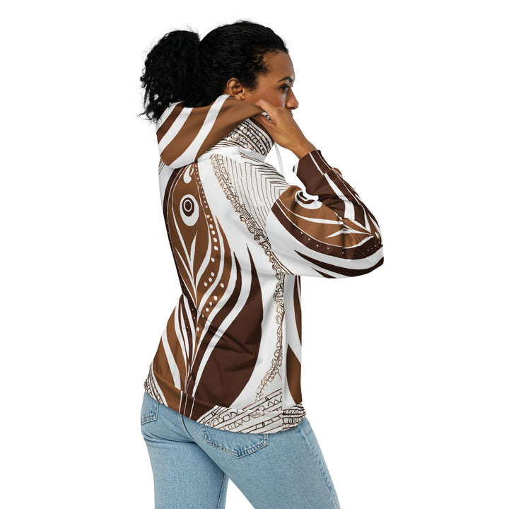 Womens Graphic Zip Hoodie Brown Floral Lines 3 - Womens | Hoodies | Zip Front