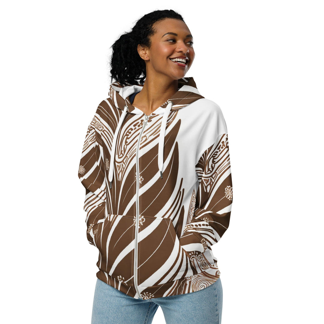 Womens Graphic Zip Hoodie Brown Floral Lines 2 - Womens | Hoodies | Zip Front