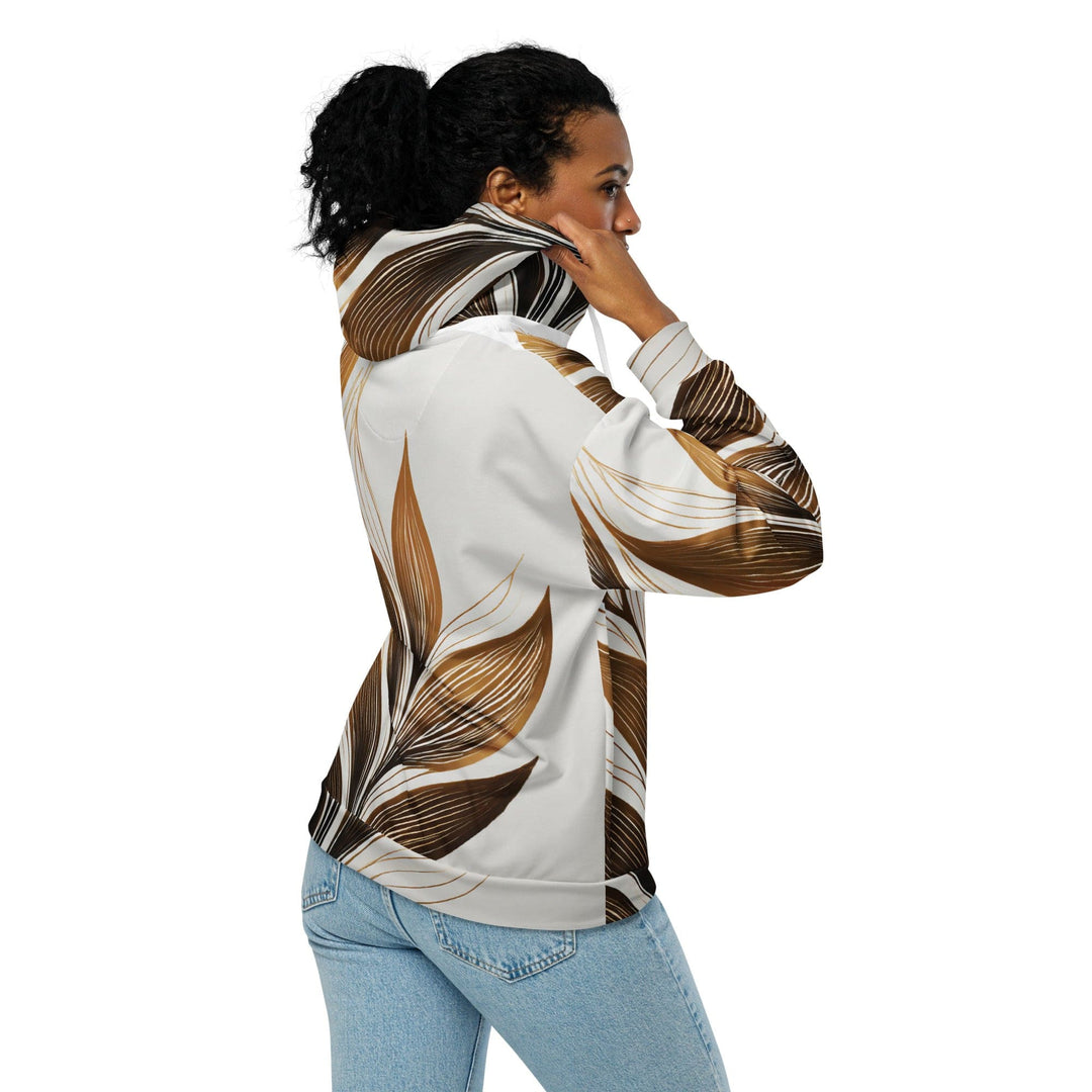 Womens Graphic Zip Hoodie Floral Brown Line Art Print 8669 - Womens | Hoodies