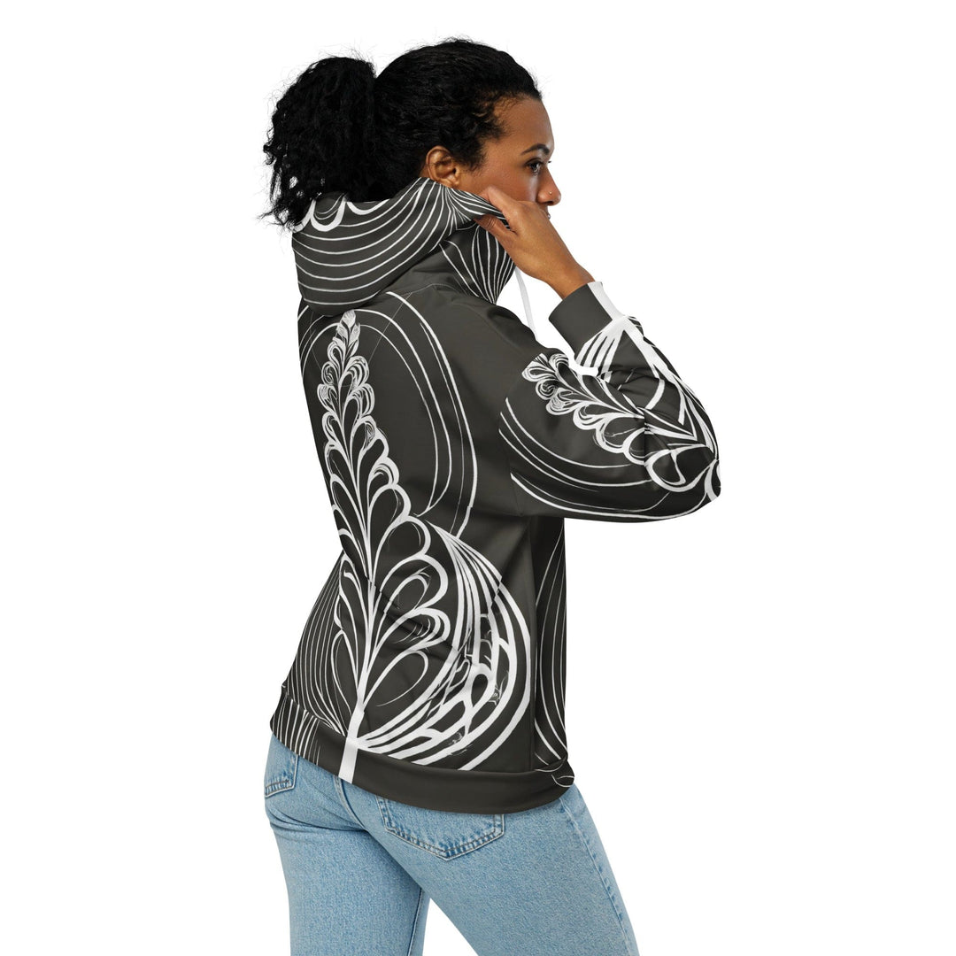 Graphic Zip Hoodie Floral White Line Art Print 49874