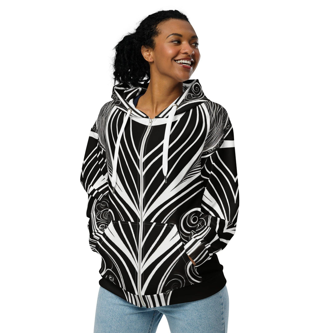 Graphic Zip Hoodie Floral White Line Art Print 56441 - Womens/Hoodies/Zip