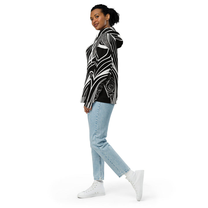 Graphic Zip Hoodie Floral White Line Art Print 56441 - Womens/Hoodies/Zip